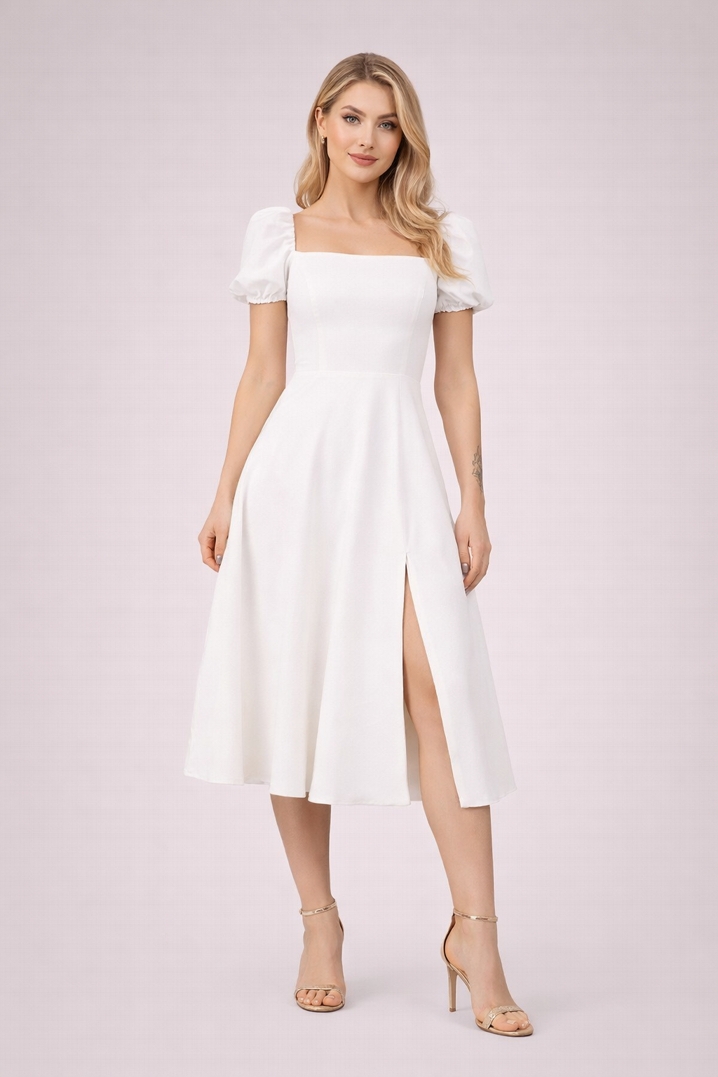 Balonkol Yırtmaçlı Elbise - 1