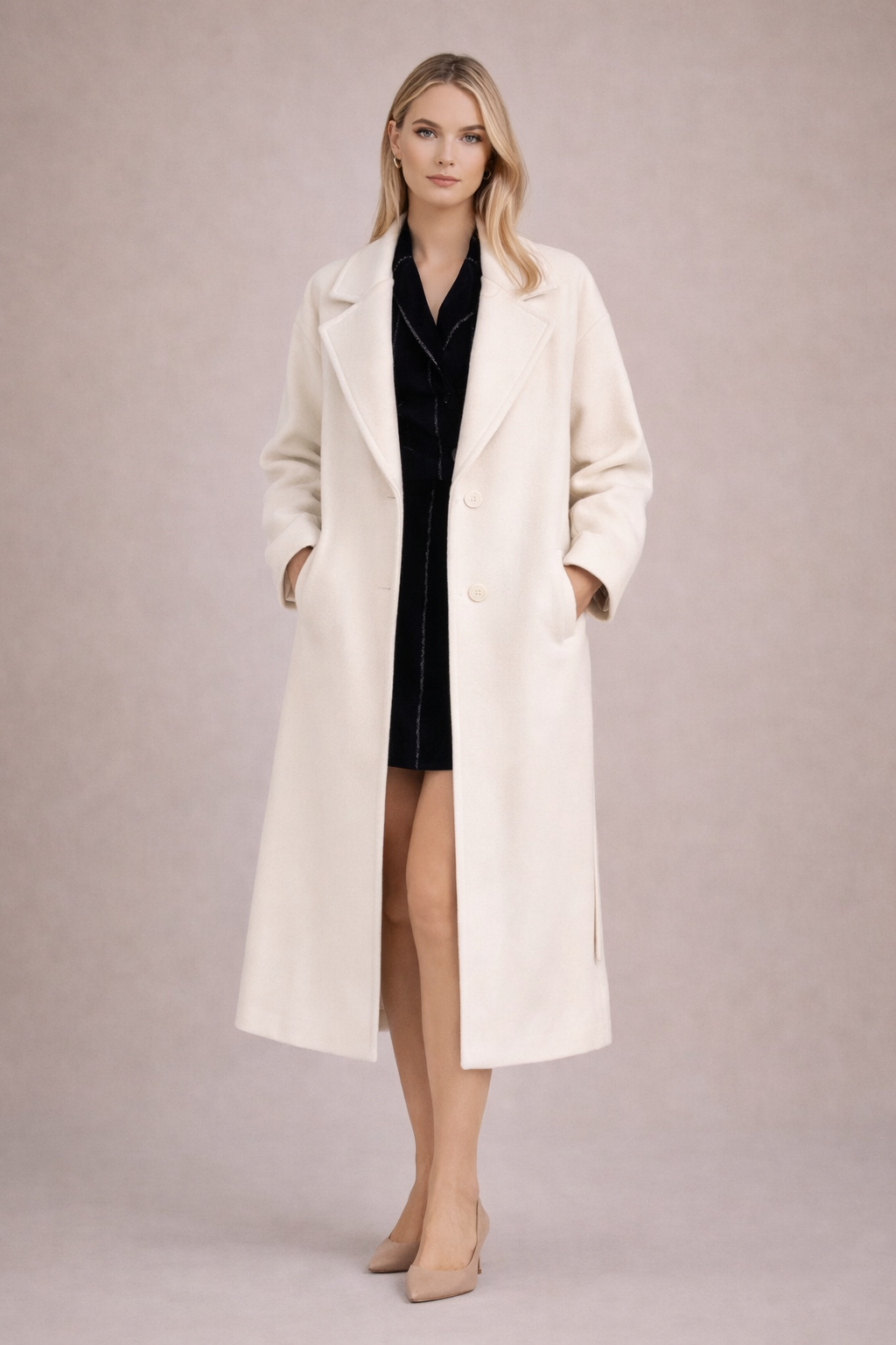 Beyaz Premium Kaşe Kaban - 1